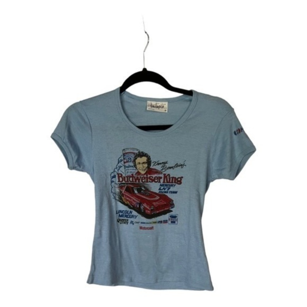 Hanes Budweiser Kenny Bernstein Mercury Vintage NASCAR Blue T-Shirt Sz Medium